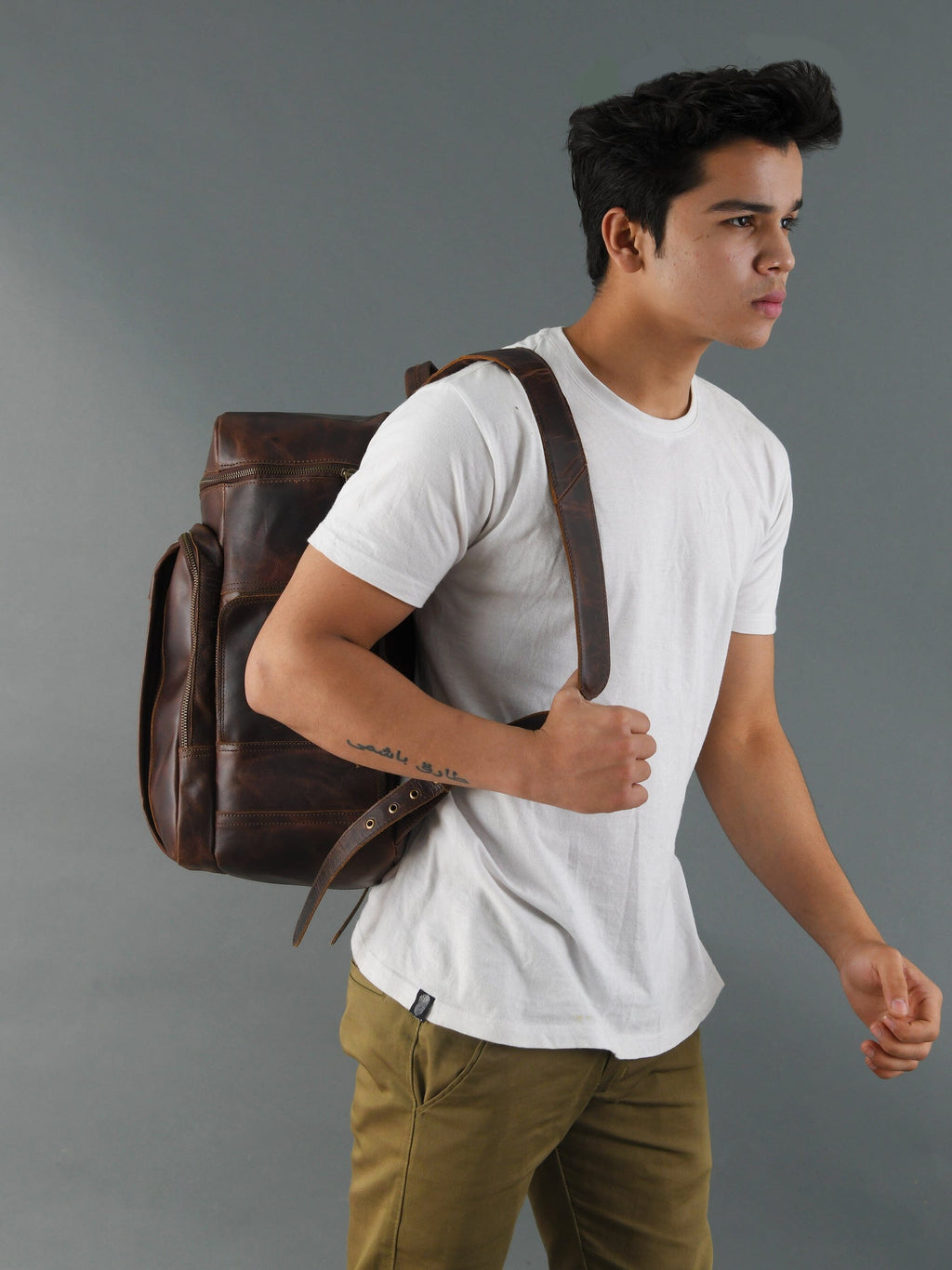 Alpha Full-Grain Buffalo Leather Travel Backpack