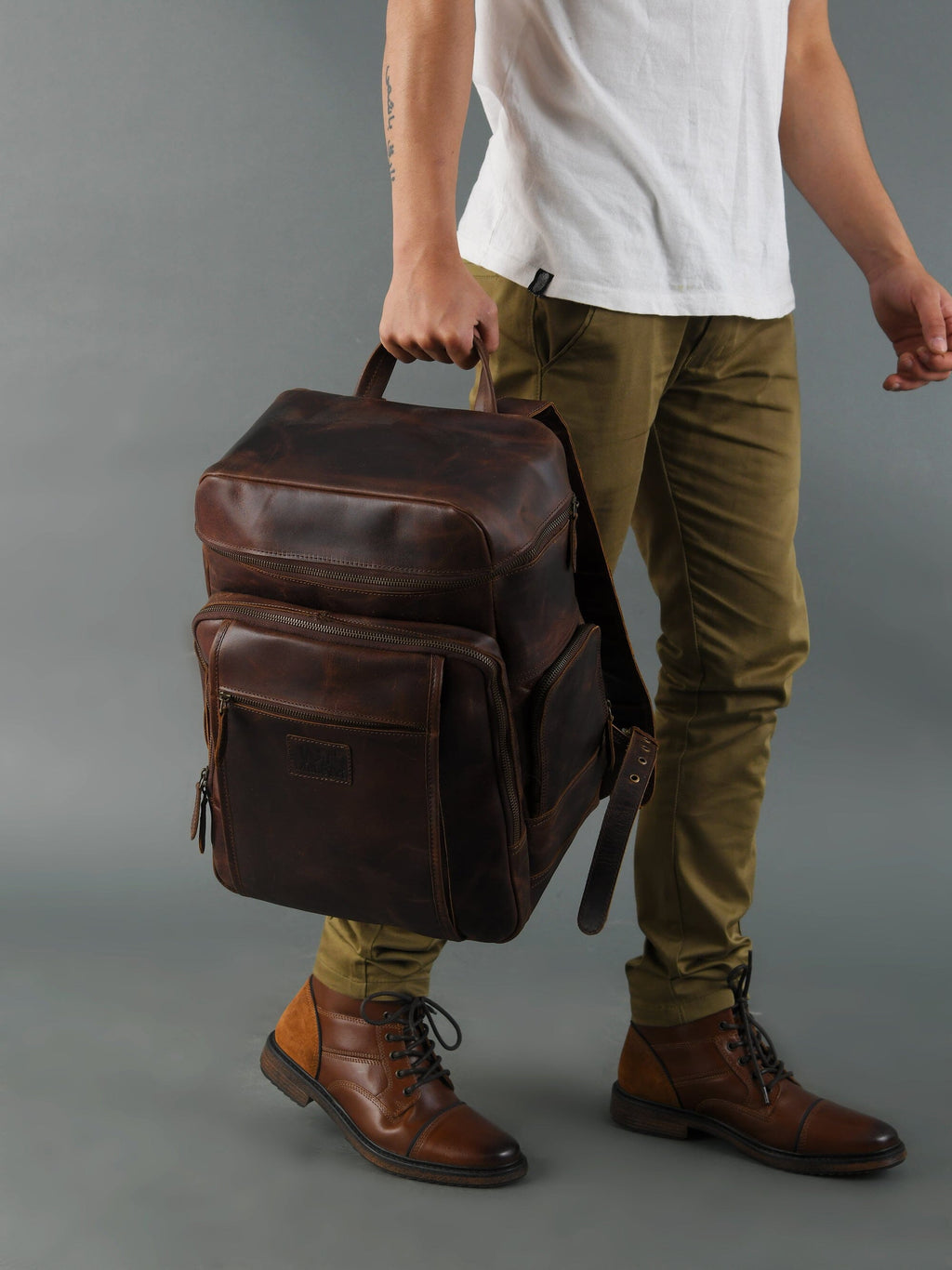 Alpha Full-Grain Buffalo Leather Travel Backpack