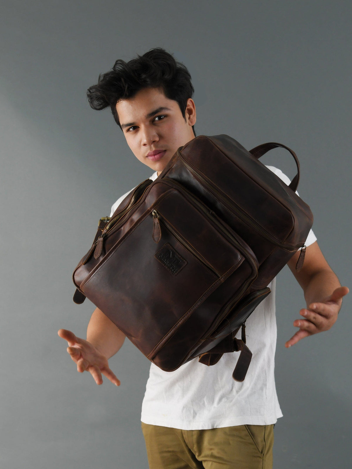 Alpha Full-Grain Buffalo Leather Travel Backpack