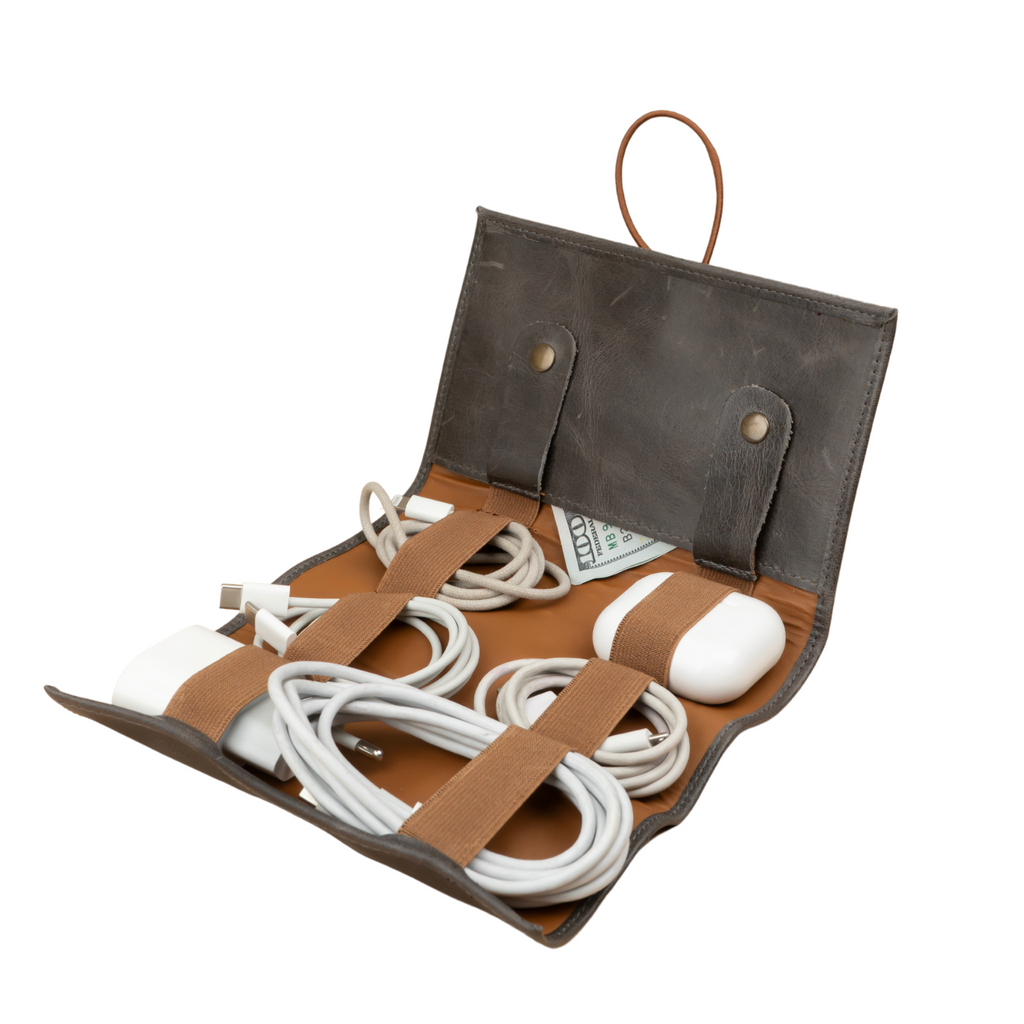 LEATHERE Riverside Leather Travel Tech Organizer – Grey