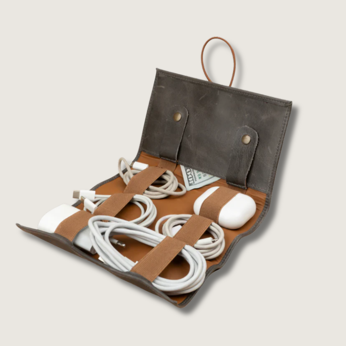LEATHERE Riverside Leather Travel Tech Organizer – Grey