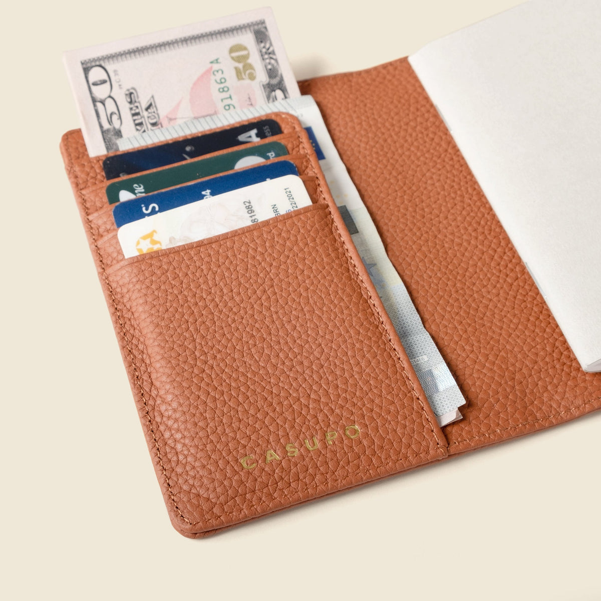CASUPO Full-Grain Leather RFID Passport Wallet – Tan