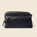 CASUPO black full-grain leather toiletry bag, front view